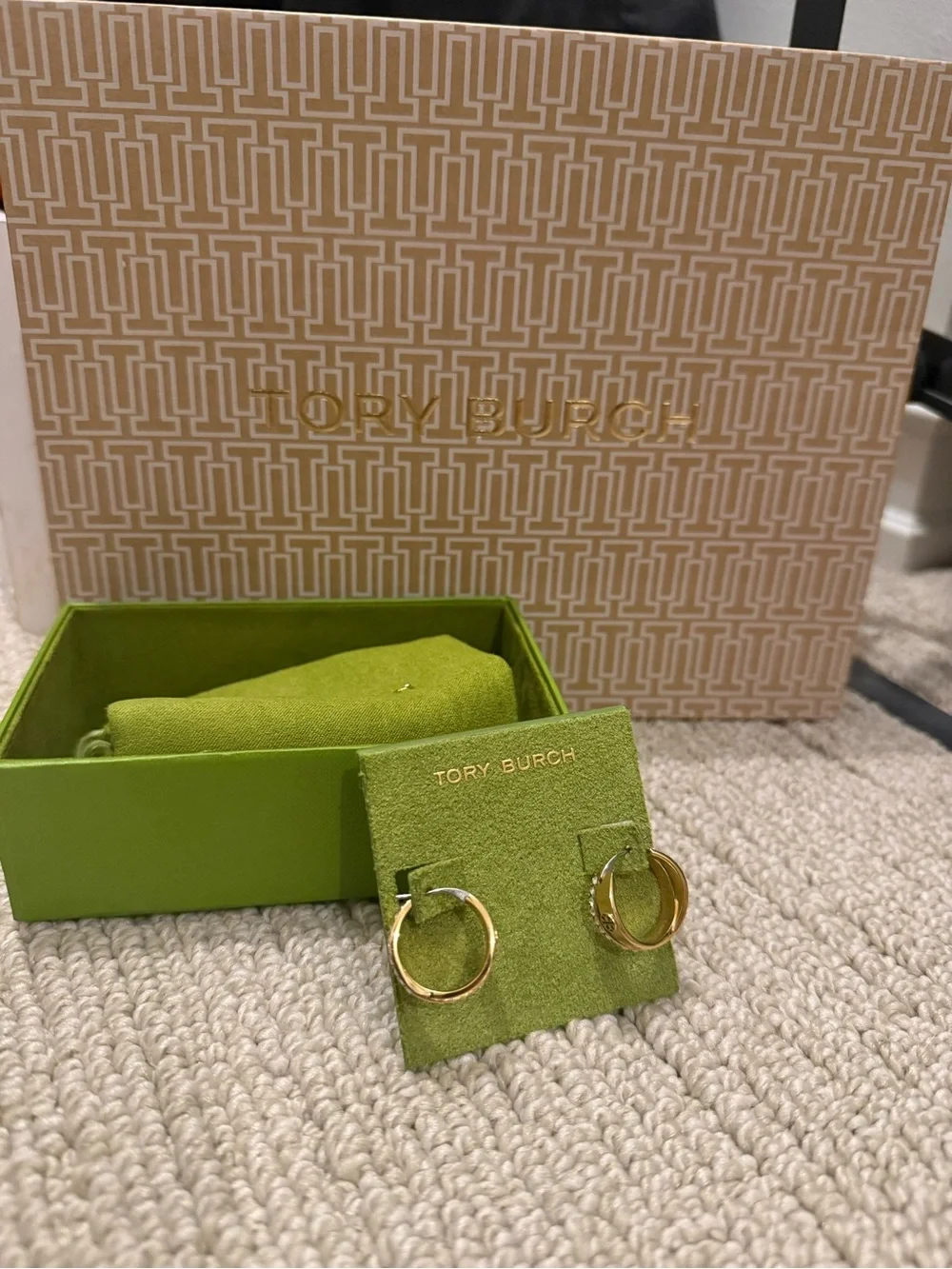 Tory Burch Gold Crystal-Embellished Hoop Earrings